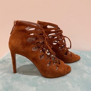 Louise et Cie Brown Suede Heels with Lace-Up Design